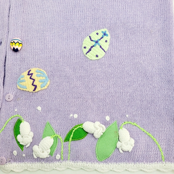 Rare Quacker Factory Lavender Appliqued Embroidered Easter Sweater Vest Large - Picture 4 of 10